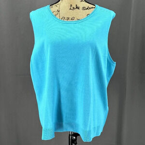 Charter Club Sweater Top Women 3x Sleeveless Aqua Silk Blend Layer Pullover Knit